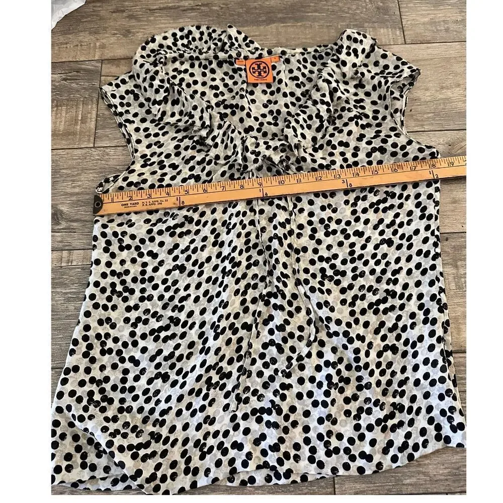 Tory Burch Women's Dotted Print Silk Ruffle Drawstring Neck Camisole Top Size 6